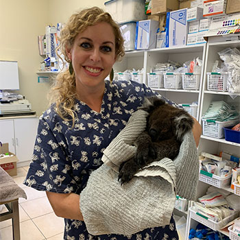 Dr. Nicole Savageau holding a koala