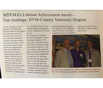 Dr. Tom Armitage Presented with MDVMA Lifetime Achievement Award