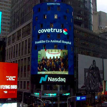 Franklin County Animal Hospital on the NASDAQ screen in Times Square